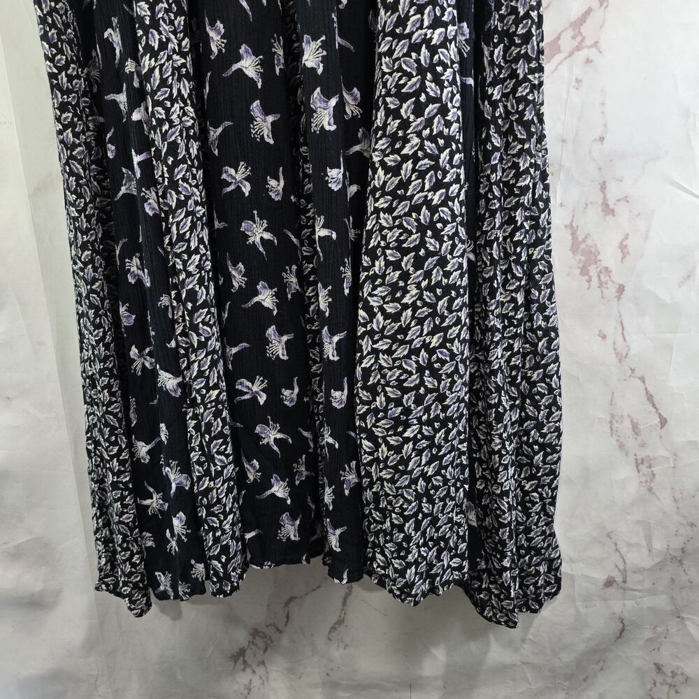 Vintage 90s Dress Womens Medium Black Blue Maxi Midi Floral Witchy Ditzy Micro - Picture 8 of 11